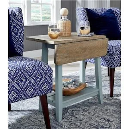 Drop Leaf End Table in Two-Tone Cottage Blue/Acorn
